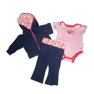 Yoga Sprout 3 Piece Set Outfit Bodysuit Hoodie Jacket Pant 3-6 Months Baby Girls
